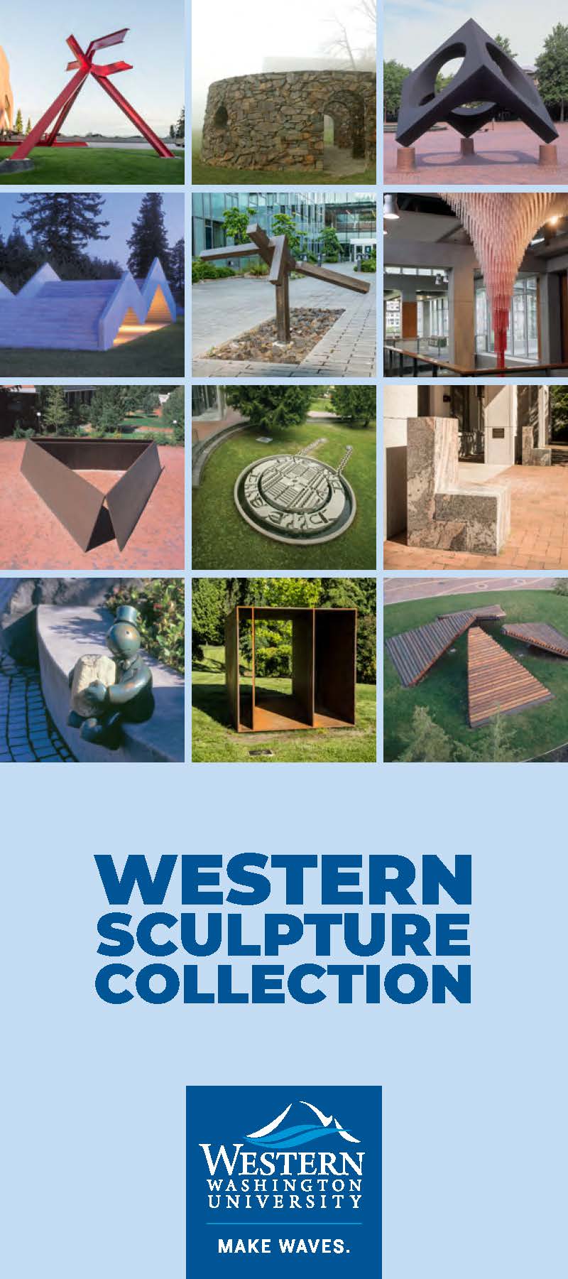 10 images of WWU outdoor sculptures from the Western Gallery Outdoor Sculpture brochure