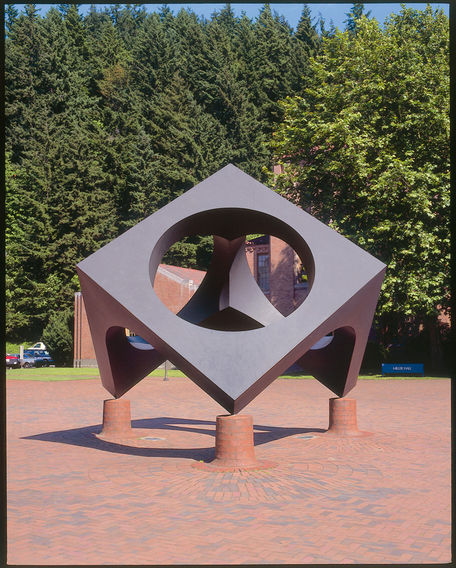 A large piece of outdoor art called Skyviewing Sculptures by Isamu Noguchi.